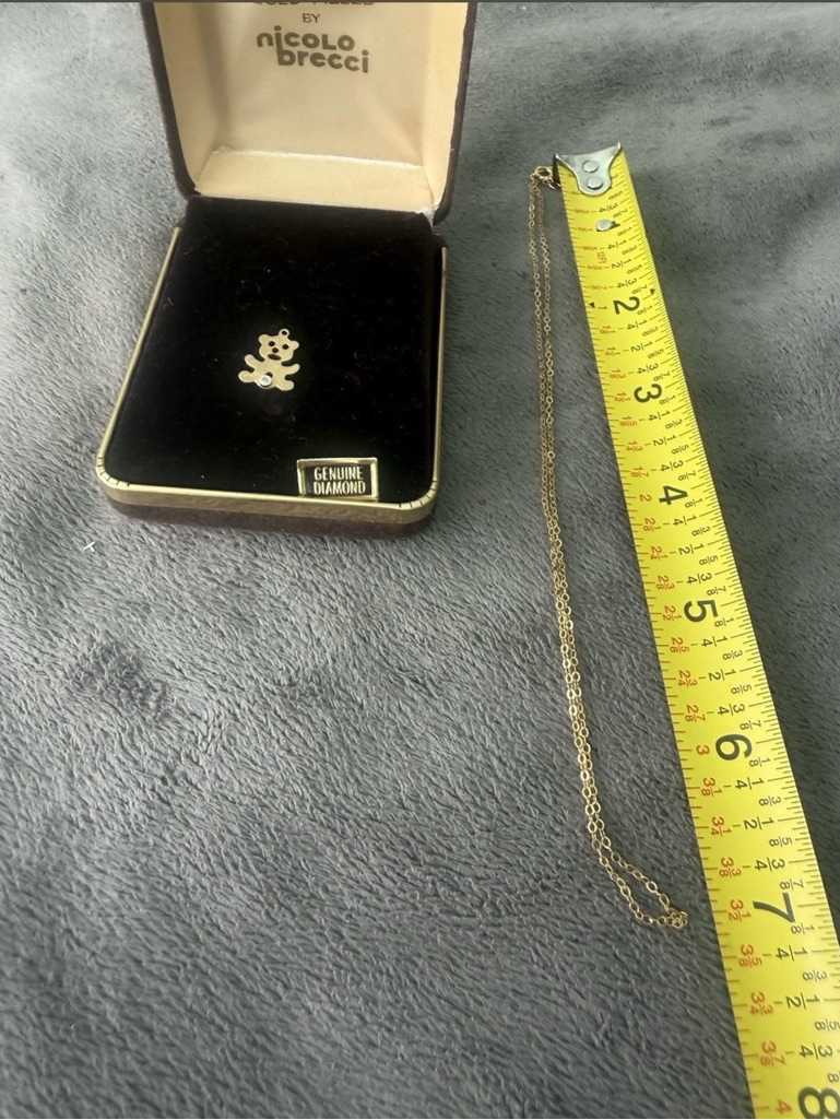 14k Gold Filled Teddy Pendant Necklace With Genuine Diamond Accent